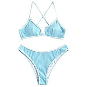 Women's V-Wire Padded Ribbed Bikini Set